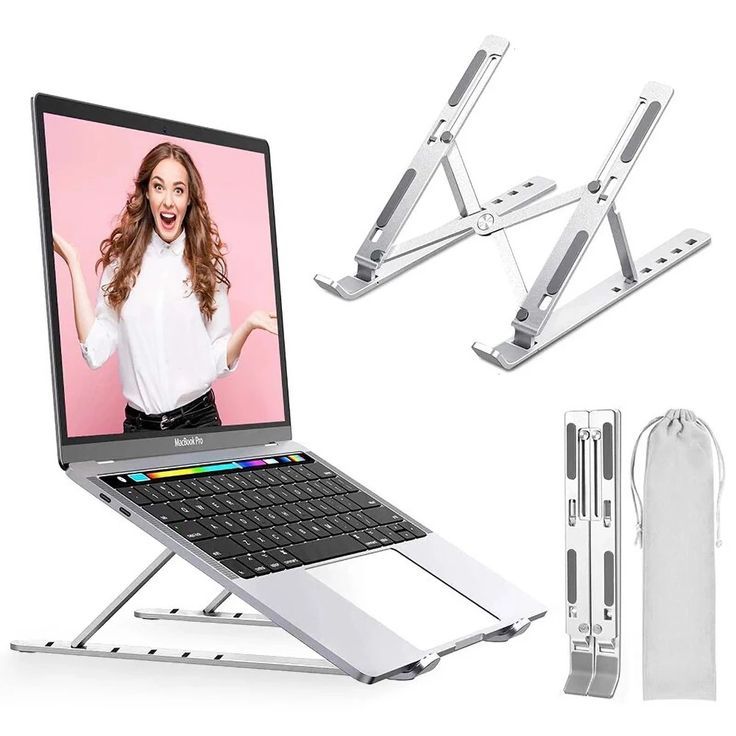 Portable Laptop Stand Metal Adjustable Desk Riser Cooling Stand for Laptop & MacBook (Silver)