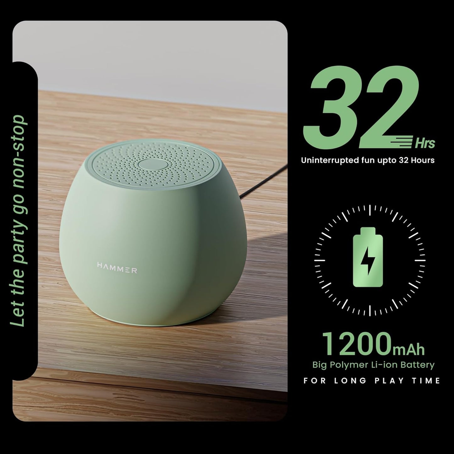 HAMMER Drop 5W Bluetooth Wireless Speaker with Twin Pairing, 1200 mAh Battery, 100H Standby Time